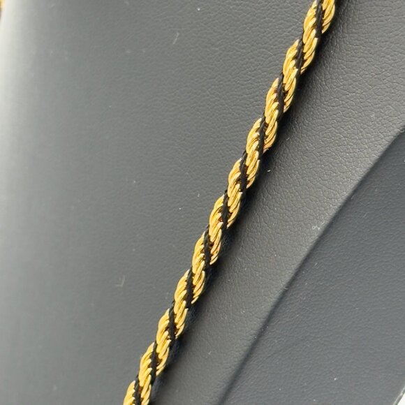 Vtg Avon Gold Toned Rope Chain Black Woven Twisted Necklace Hoop Earrings Set - Picture 5 of 10